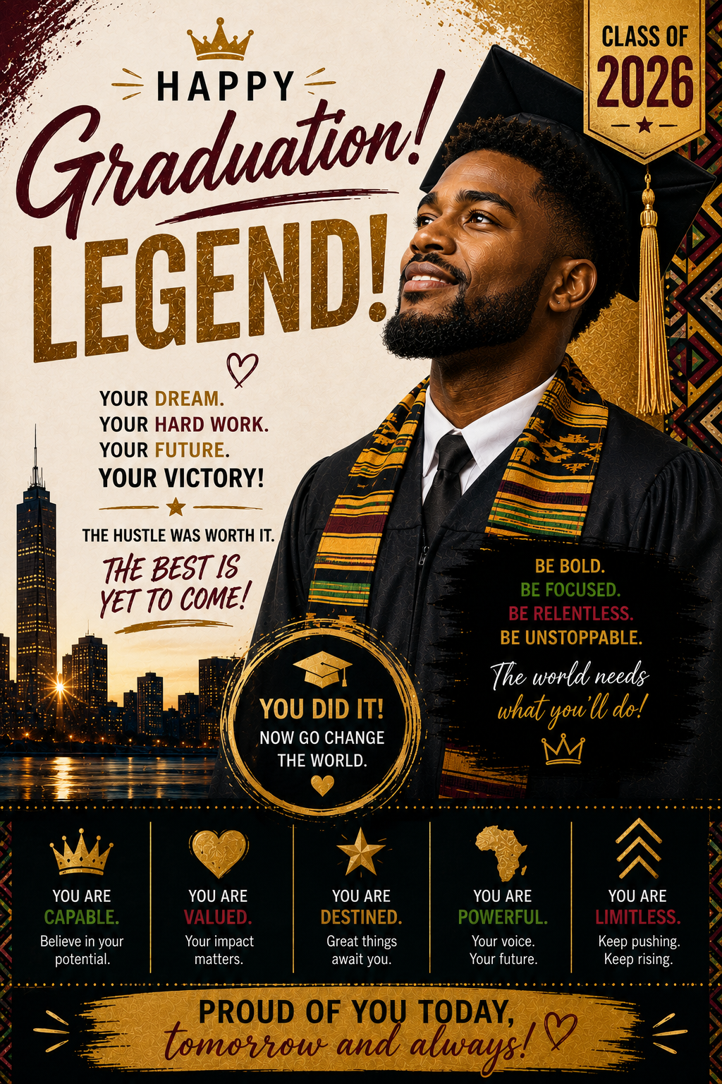 Happy Graduation Legend Card – Black Man with Kente Stole