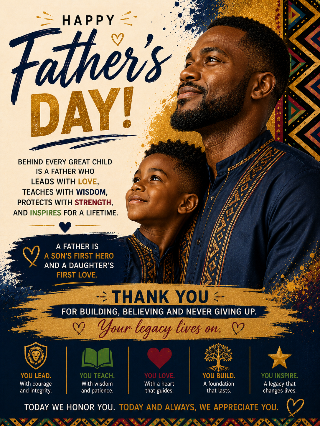 Happy Father's Day Card – Black Father and Son