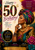 Happy 50th Birthday Card – Black Woman in Gele
