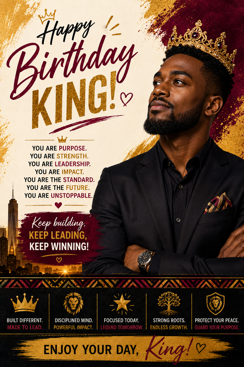 Happy Birthday King Card – Black Man with Crown