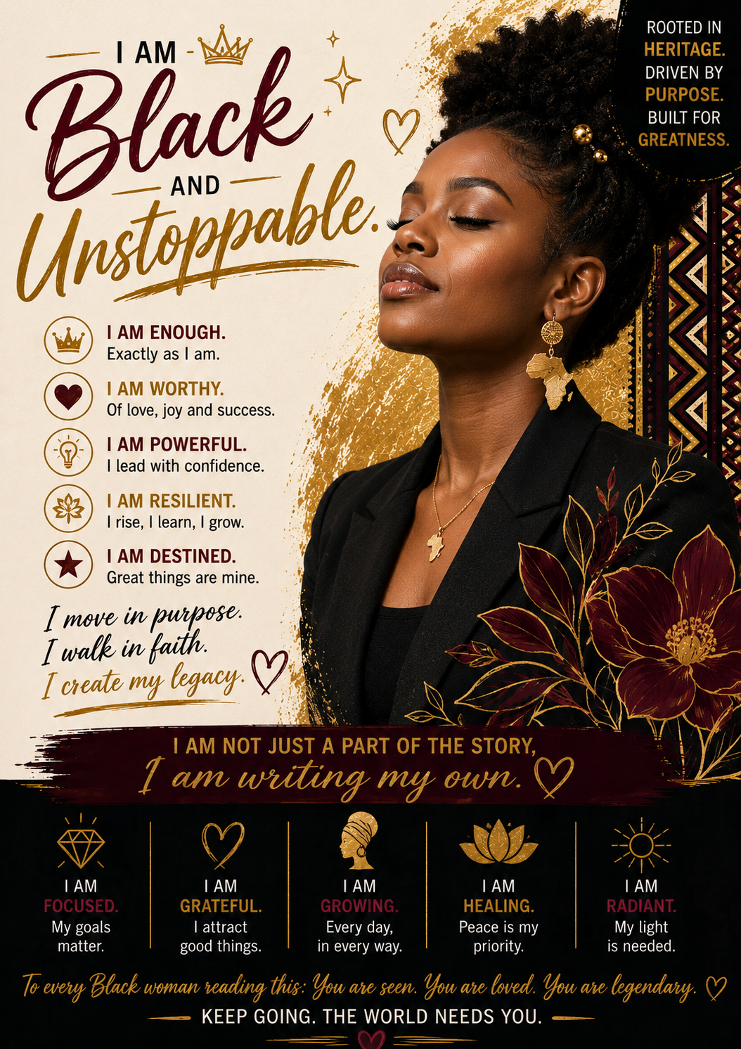 I Am Black and Unstoppable – Affirmation Print, Card & Bookmark